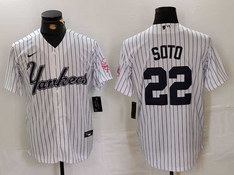 Mens New York Yankees #22 Juan Soto White Pinstripe Fashion Cool Base Jersey